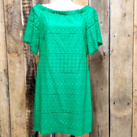 RALPH LAUREN Kelly Green Eyelet Dress Wear On/Off Shoulders Sz 10 NWT MSRP $195 - Picture 10 of 12